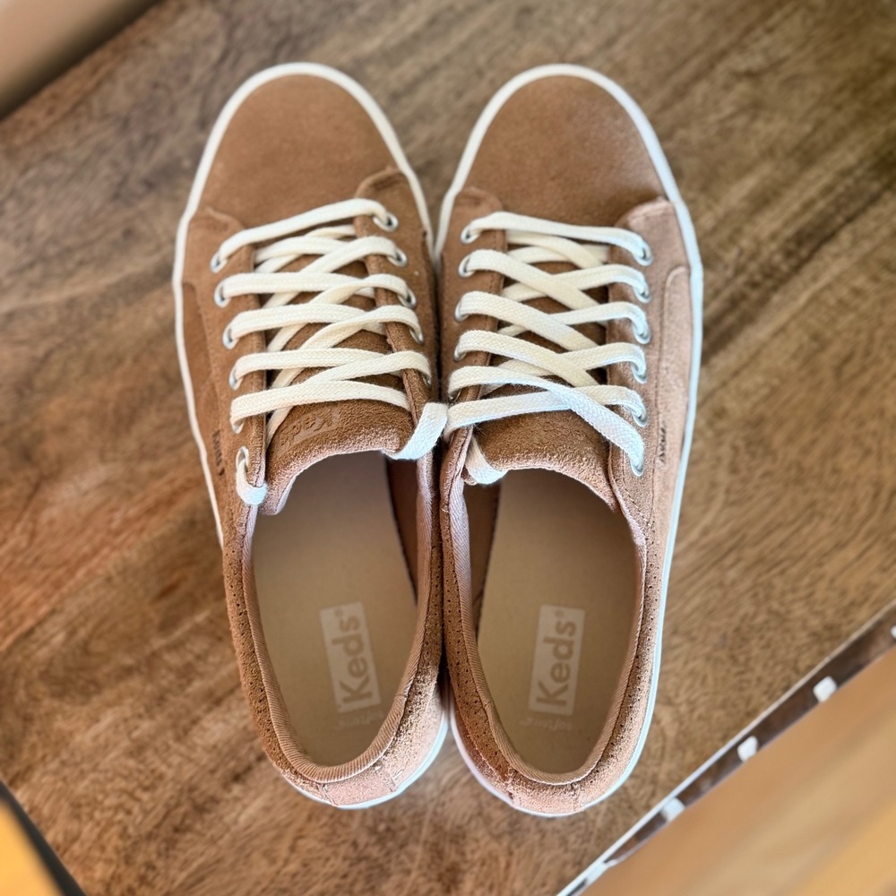 Keds Jump Kick Duo Women Size 8 Tan Suede Platform Sneaker Lace Up Casual Preppy - Picture 8 of 10